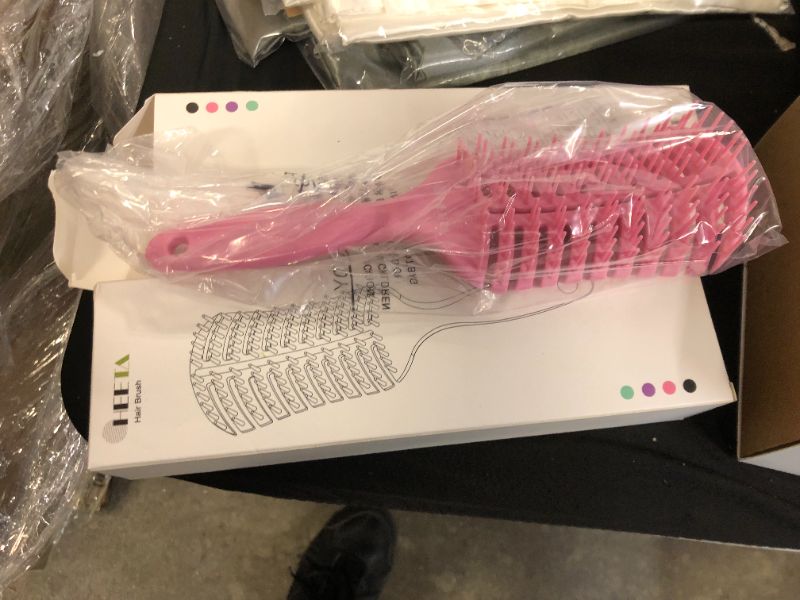 Photo 2 of 2HEETA Curved Vented Styling Hair Brush for Dry Wet Hair, Fast Blow Drying Brush for Women, Men, and Kids Long Thick Thin Curly Tangled Hair, Detangling brush Makes Hair Smooth reduces Frizzy (Pink)
