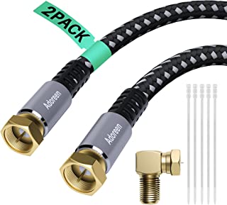 Photo 1 of Coaxial Cable 25 ft-2 Pack, Adoreen Quad Shielded RG6 Coax Cable Cord, Male F Gold-Plated Nylon-Braided, in-Wall, Digital TV Aerial AV Antenna Satellite with 90 Degree Male to Female Adapter+15 Ties