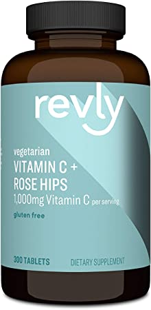 Photo 1 of Amazon Brand - Revly Vitamin C 1,000mg with Rose Hips, Gluten Free, Vegetarian, 300 Tablets, EXP 10/21/2023
