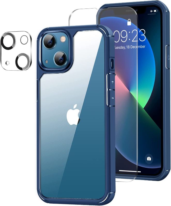 Photo 1 of  iPhone 13 Case [Military Grade Protection] with Screen Protector and Camera Lens Protector Crystal Clear Back Slim Phone Case for iPhone 13 -Klein Blue