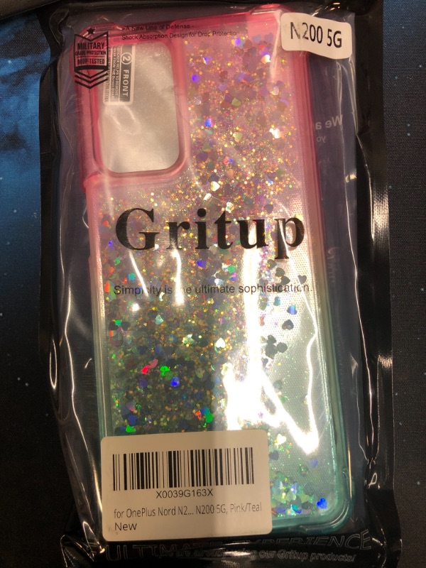 Photo 1 of N200 5G Case with HD Screen Protector, Cute Gradient Liquid Glitter Bling Four-Corner Protective Soft TPU Phone Case--Pink/Teal