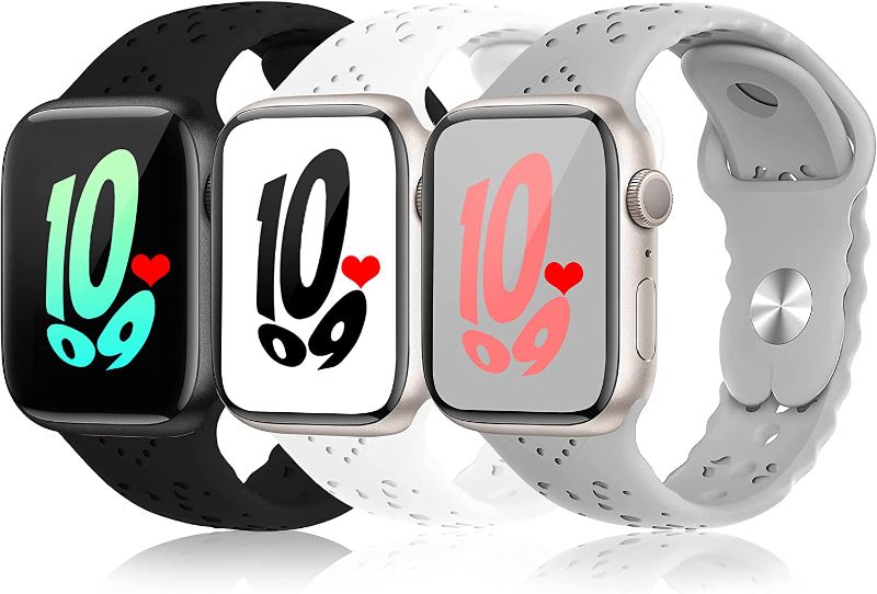 Photo 1 of 3 Pack Breathable Soft Silicone Band Compatible with Apple Watch Bands (white/black/gray) 38MM