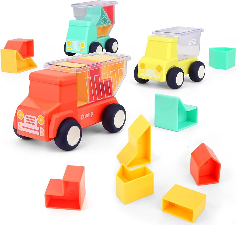 Photo 1 of 3D Truck Puzzle Montessori Toys for 2+ Year Olds Kids, Educational Car and Shape Blocks Stacking Toy for Toddlers Boys Girls, Preschool STEM Development Toy Gifts for Kid Ages 2 3 4
