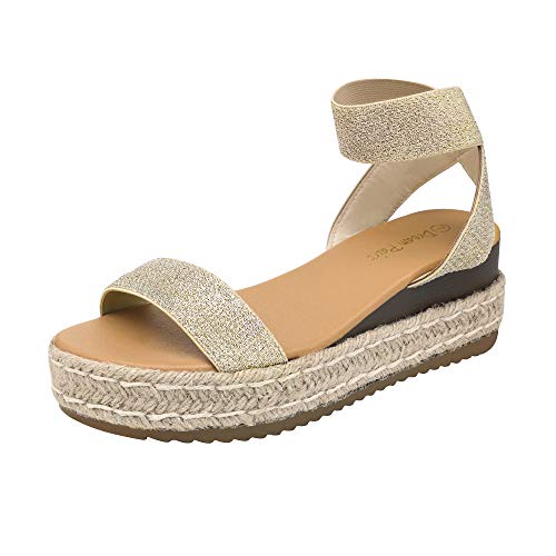 Photo 1 of DREAM PAIRS Women's Zodia Ankle Strap Platform Wedges Sandal,Gold, Size 9.5