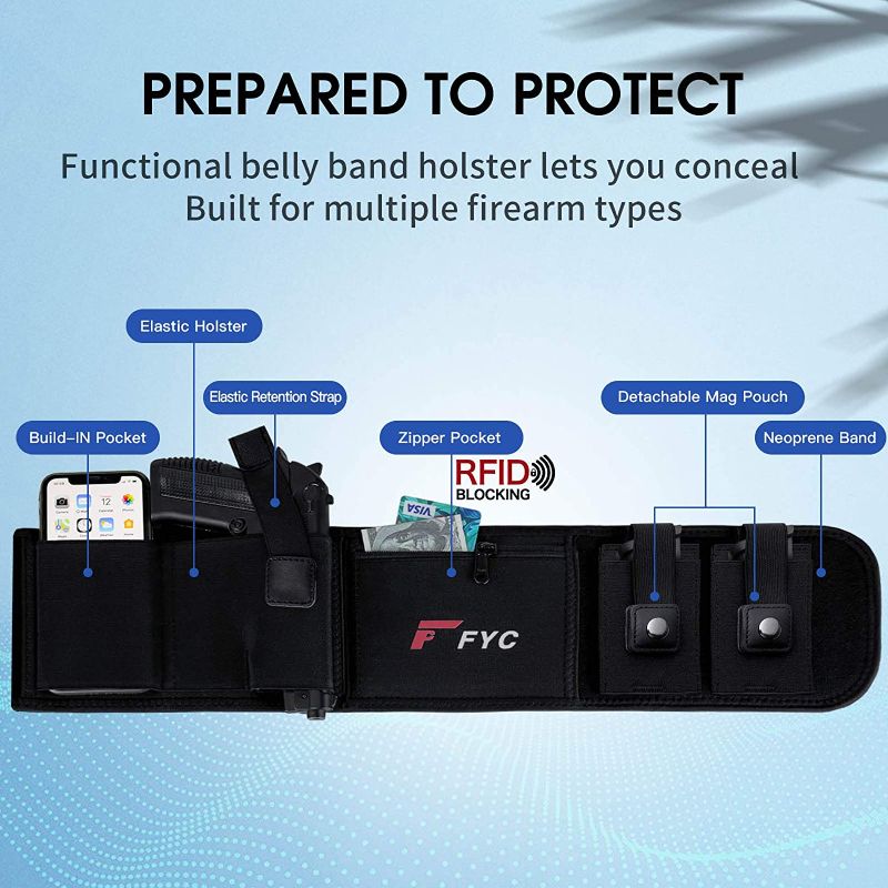 Photo 2 of Belly Band Holster for Concealed Carry-Gun Holster for Women & Men, Upgraded Breathable Waistband Holster with Double Magazine Pouch, for Glock, Ruger LCP, Smith and Wesson, Sig Sauer, 1911, etc