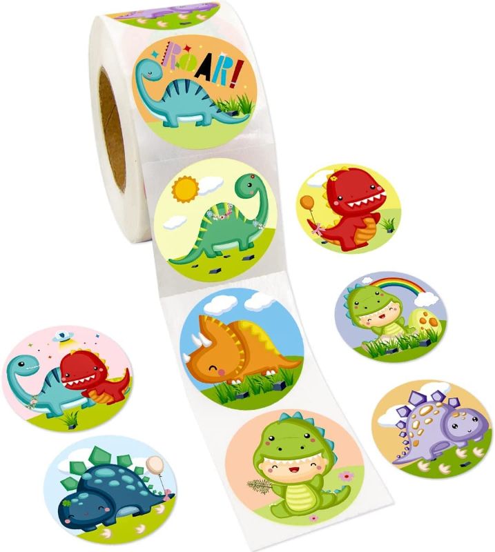 Photo 1 of 3 COUNT Dinosaur Stickers for Kids 500Pcs Birthday Classroom Dinosaur Party Favor Supply Roll Sticker Reward Decoration