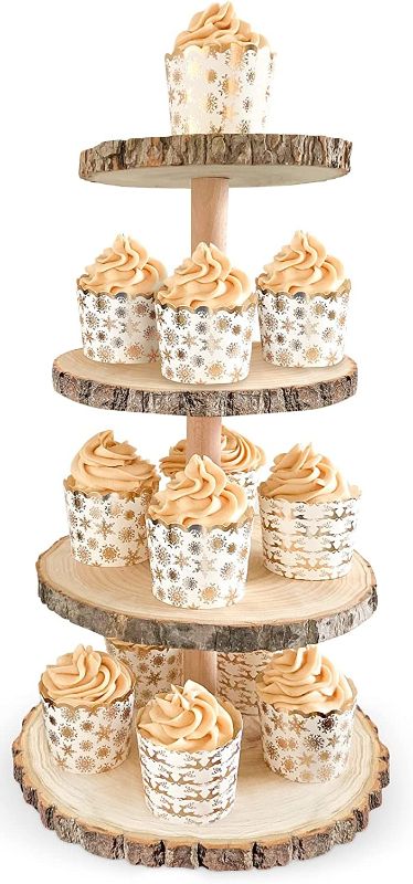 Photo 1 of Beyond Basic Rustic Cupcake Stand - Wooden Cupcake Stands are The Ideal Rustic Wedding Decor or Farmhouse Tiered Serving Tray. This Wooden Cupcake Tower Display Doubles as a Tiered Tray.