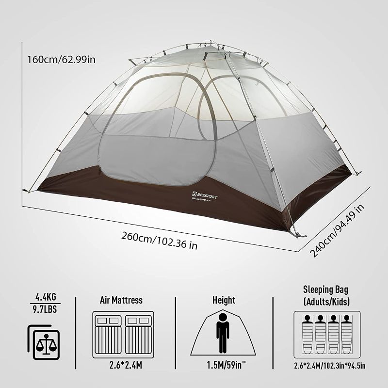 Photo 2 of Bessport 2 & 3 & 4 Person Tent for Camping, Easy Setup Backpacking Tent Lightweight with Two Doors, Waterproof & Windproof Hiking Tent for 3-4 Seasons, Outdoor, Mountaineering and Travel