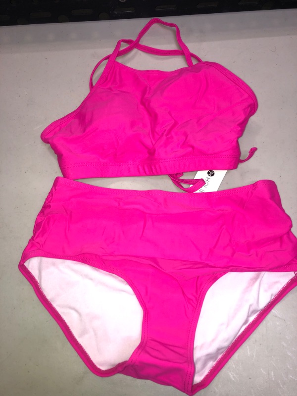 Photo 1 of HOLIPICK WOMEN'S NEON HOT PINK HALTER TOP STYLE 2 PIECE SWIMSUIT / BATHING SUIT SIZE SMALL 