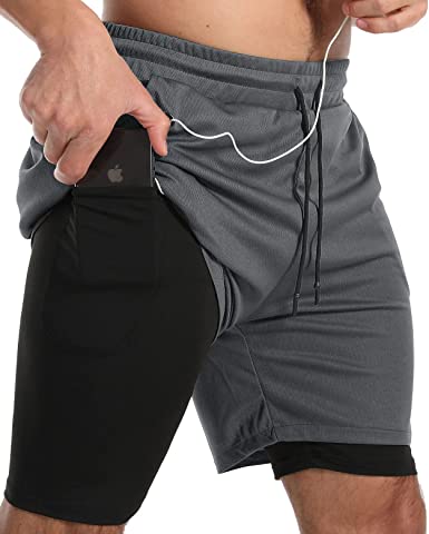 Photo 1 of JWJ Men's Running Athletic Workout Sports Mens 2 in 1 Shorts Breathable Gym Short for Men with Pocket SIZE XL 