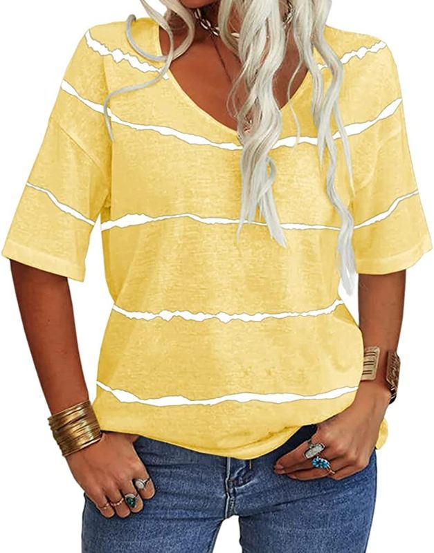 Photo 1 of Danedvi Women Fashion V-Neck Half Sleeves T Shirt Solid Casual Loose Basic Tops SIZE XL 