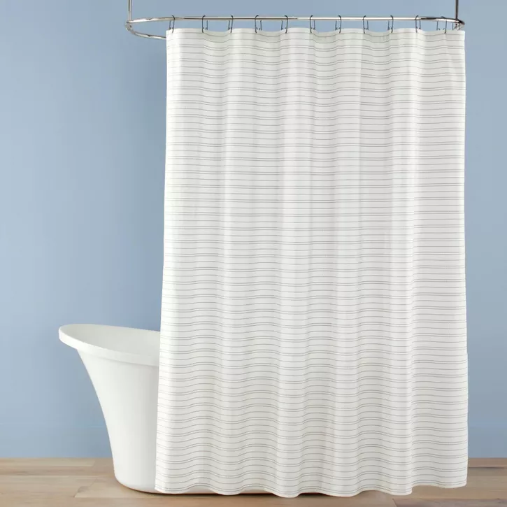 Photo 1 of Allover Stripe Textured Shower Curtain Sour Cream/Railroad Gray - Hearth & Hand™ with Magnolia