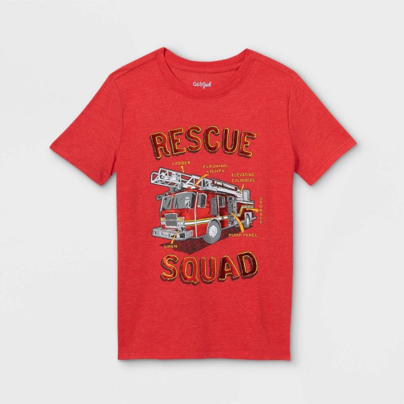 Photo 1 of Boys' 'Rescue Squad' Short Seeve Graphic T-Shirt - Cat & Jack™ Bright ( PACK OF 2 ) SIZE L
