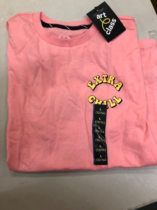 Photo 2 of Boy' Extra Chill SHort SLeeve Graphic T-shirt--Pink--SIZE 6/7
