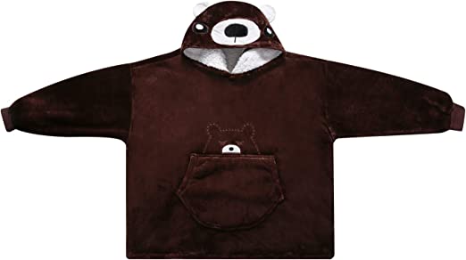 Photo 1 of Bear Hoody Blanket Wearable Oversized Blanket Super Soft Warm Cozy Hoodie for Teens Girls Youth Kids?Brown?
