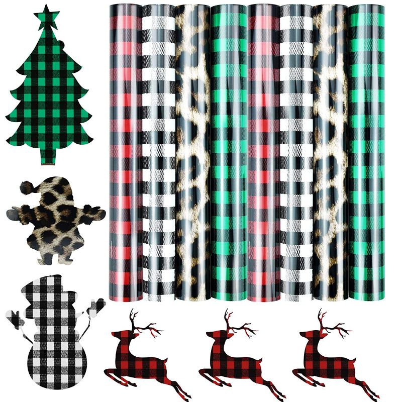 Photo 1 of 8 Sheets Christmas Buffalo Plaid Iron-on Vinyl PU HTV Heat Transfer Adhesive Vinyl Sheets Patches for T-Shirts,Fabric, 12 x 10 Inch (Red, White-Black, Green, Leopard)
