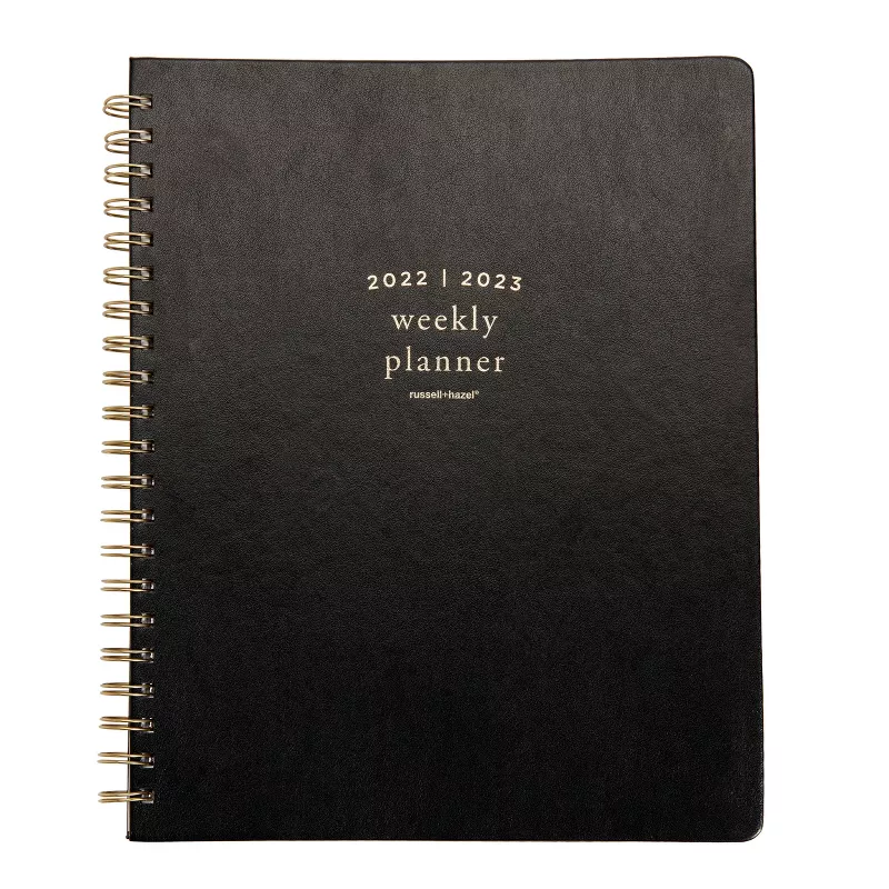 Photo 1 of 2022-23 Academic Planner 8.75"x11" Weekly Spiral Vegan Leather Black - russell+hazel

