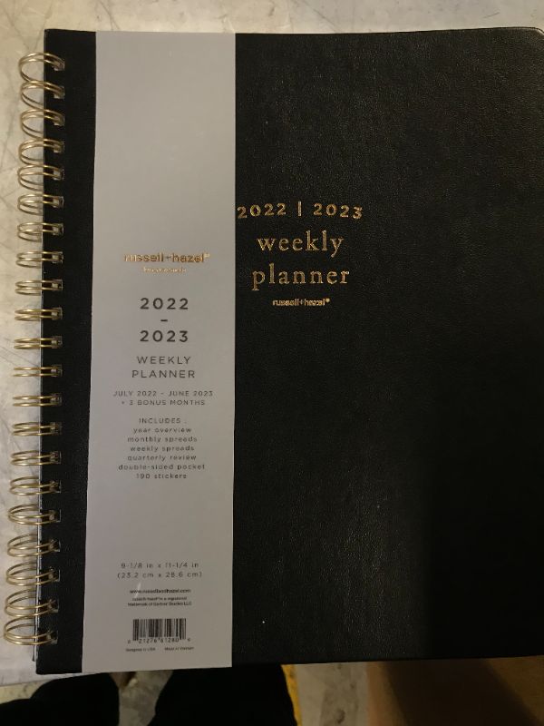 Photo 2 of 2022-23 Academic Planner 8.75"x11" Weekly Spiral Vegan Leather Black - russell+hazel

