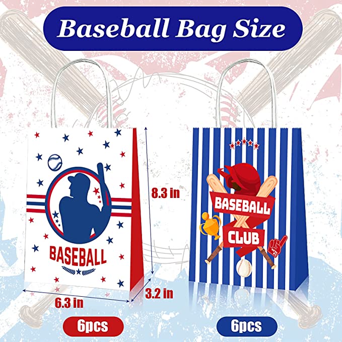 Photo 2 of 12 Pcs Baseball Snack Goodie Bags with Handle for Kids, Baseball Treat Gift Candy Bag Baseball Themed Party Favor Bags for Team Boys Girls Adults Baseball Birthday Party Supplies Decorations
