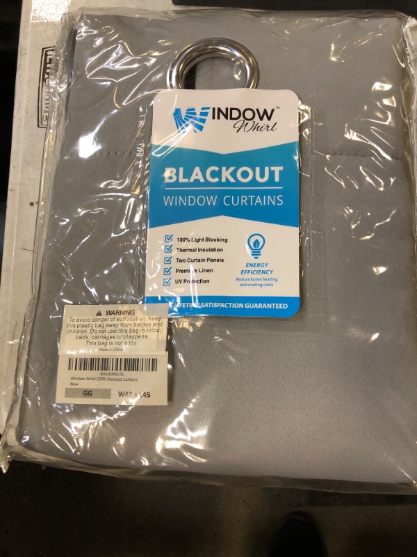 Photo 2 of 100% Blackout Window Curtains: Room Darkening Thermal Window Treatment with Light Blocking Black Liner for Bedroom, Nursery and Day Sleep - 2 Pack of Drapes, Glacier Gray (45” Drop x 42” Wide Each)
