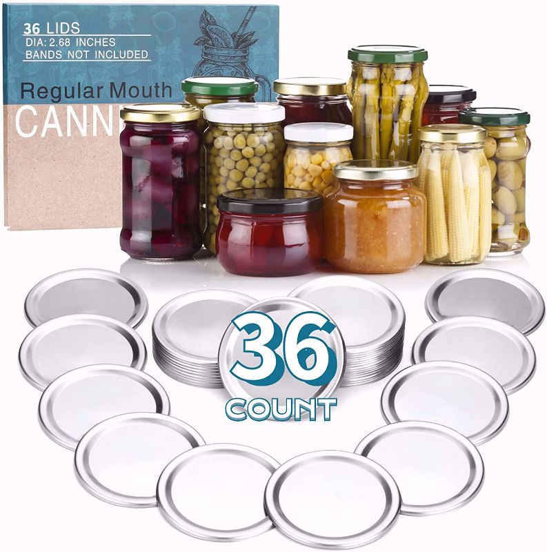 Photo 1 of 36-Count Regular Mouth Canning Lids(2.68 In) for Kerr Jars,Premium Food Grade Tinplate,Split-Type Jar Lids with Leak Proof Seals,100% Fit & Airtight.
