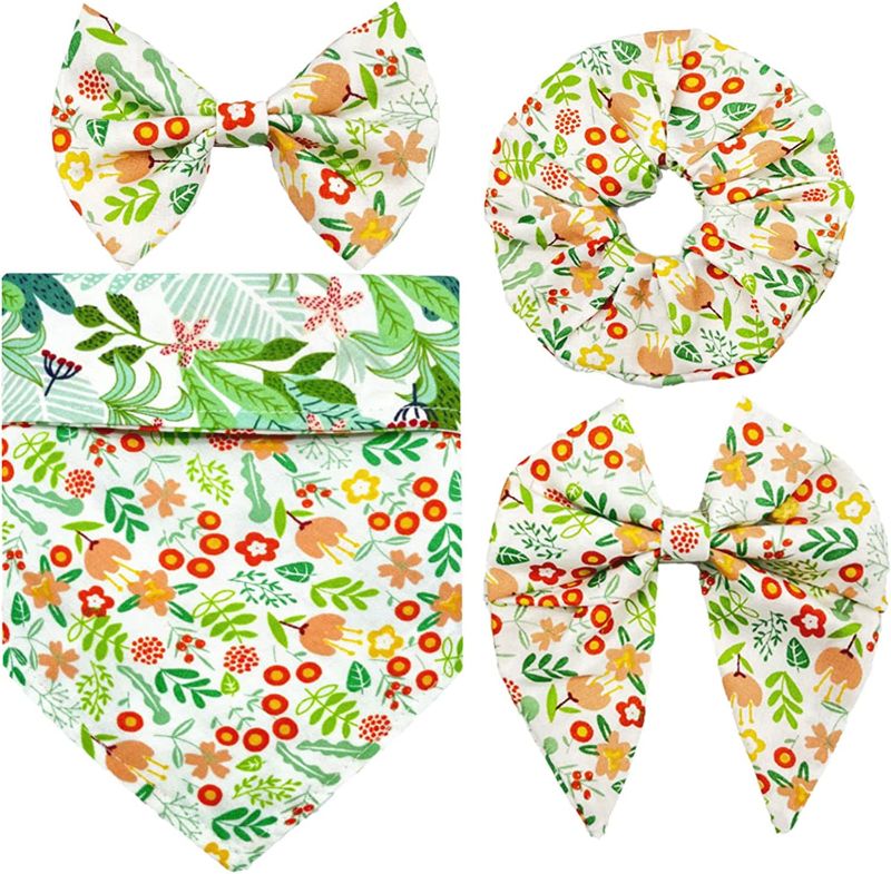 Photo 1 of Dog Bandanas for Boy Girl 4PCS Set, Reversible Printing Pet Scarf Cooling Summer Bib Adjustable Accessories Matching Puppy Small Medium Large Dogs Owner Mom
