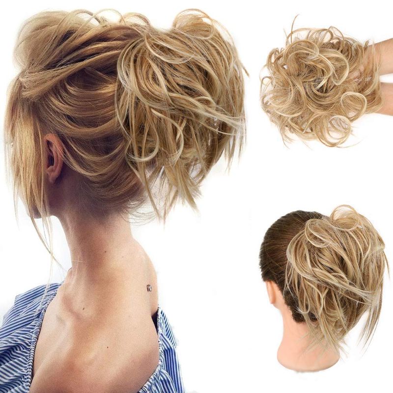 Photo 1 of HMD Tousled Updo Messy Bun Hairpiece Hair Extension Ponytail with Elastic Rubber Band Updo Ponytail Hairpiece Synthetic Hair Extensions Scrunchies Ponytail Hairpieces for Women(Tousled Updo Bun, 27T613(Honey Blonde Mix Bleach Blonde))
