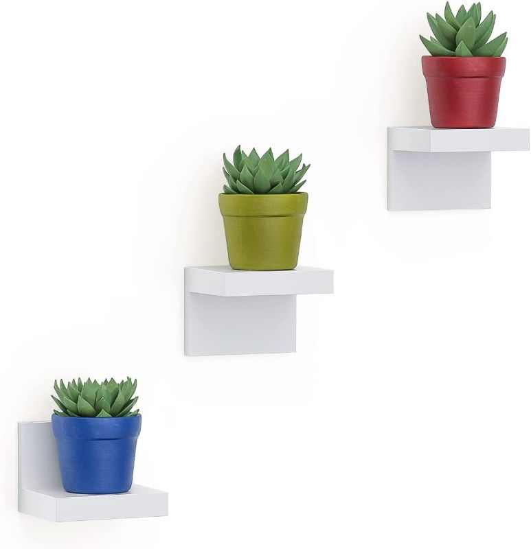 Photo 1 of 3-Pack Small Floating Shelves for Wall by RICHER HOUSE, 4 Inch Plastic Display Ledges for Mini Decor, Compact Style Small Wall Shelf 