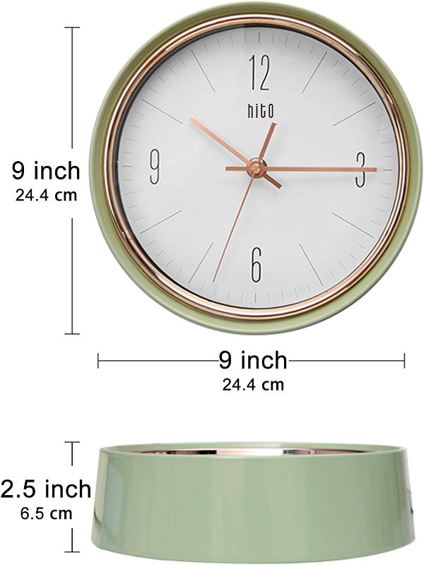 Photo 1 of hito Silent Non Ticking Wall Clock 9 inches Glass Front Cover Sweep Movement Decorative for Kitchen, Living Room, Bedroom, Nursery, Office, Classroom (Green)
