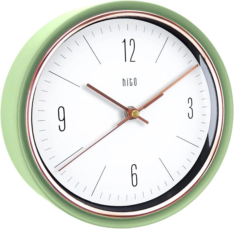 Photo 4 of hito Silent Non Ticking Wall Clock 9 inches Glass Front Cover Sweep Movement Decorative for Kitchen, Living Room, Bedroom, Nursery, Office, Classroom (Green)
