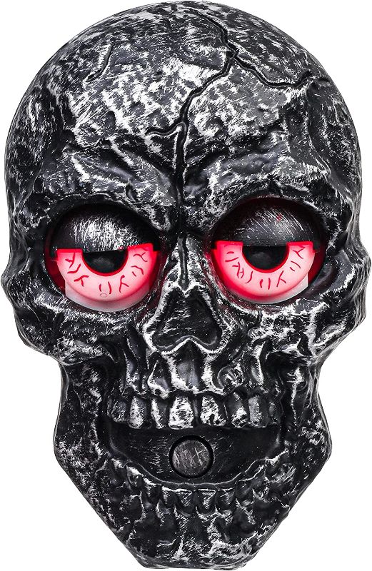 Photo 2 of 8inch Ghost Doorbell Festival Electronic Skull Door Hanging, Eyelid Rolling,with Light Up Eyes and Creepy Sound-Luminous Portrait Halloween Prop Decoration
