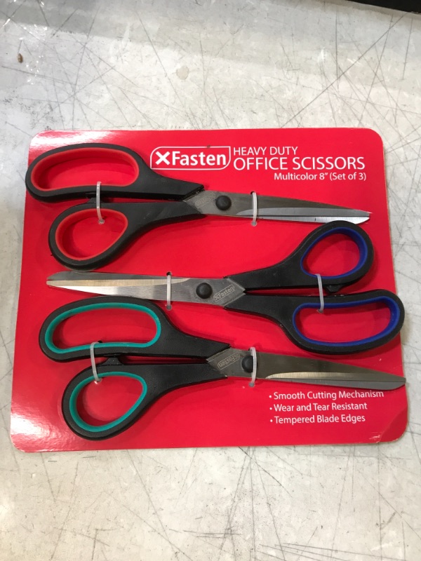 Photo 2 of XFasten Premium Office and School Scissors Bulk Pack, 8.0", Multicolor (Set of 3) Ergonomic Handles and Reinforced Sharp Scissors | Multipurpose Scissors for General Use for Right/Left Handed
