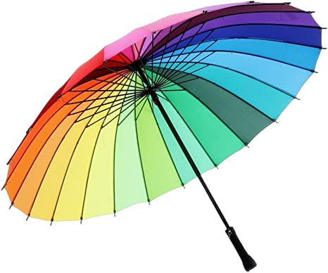 Photo 1 of  24k Color Rainbow Umbrella Fashion Long Handle Straight Anti-UV Sun/Rain Stick Umbrella Manual Big Parasol