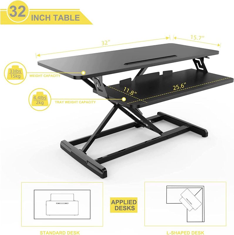 Photo 1 of Smugdesk 32 Inch Adjustable Ergonomic Sitting Standing Convertible Desk Workstation Riser with Keyboard Tray for Home Office, Black
