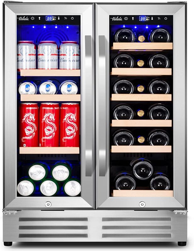 Photo 1 of 
Wine and Beverage Refrigerator,Velieta 24 Inch Dual Zone Fridge with Glass Door, Built-In Cooler with Powerful and Quite Cool System/18 Bottles and 88 Cans Capacity, Stainless Steel silver (KMYL120)

