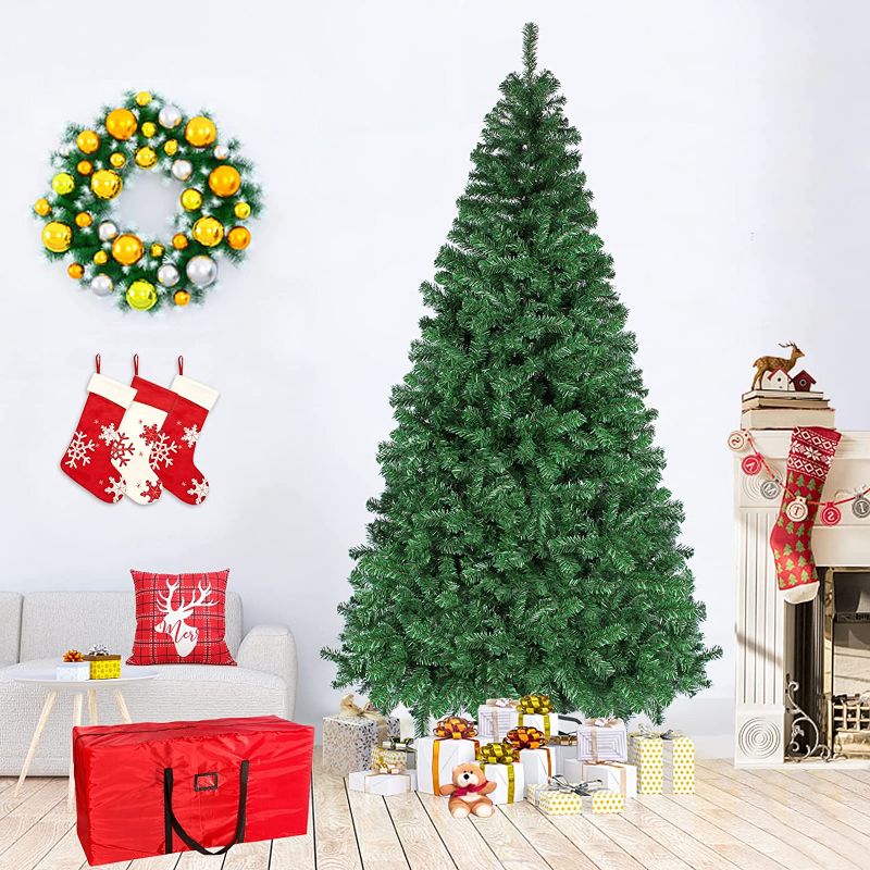 Photo 1 of 7FT Artificial Christmas Tree Xmas Pine Tree with 950 Branch Tips, Foldable Metal Stand, Waterproof Storage Bag for Home Office Party Indoor Outdoor Decoration
