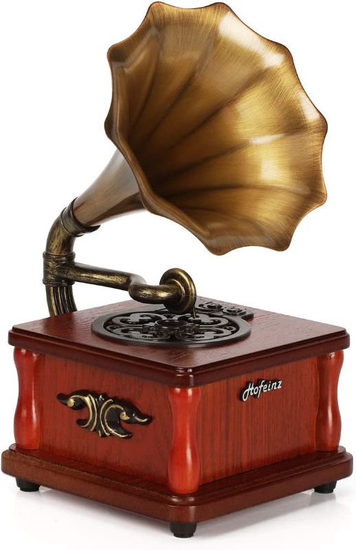 Photo 1 of Hofeinz Retro Sculpture Nature Wood Mini Gramophone Portable Bluetooth-in USB Speaker
