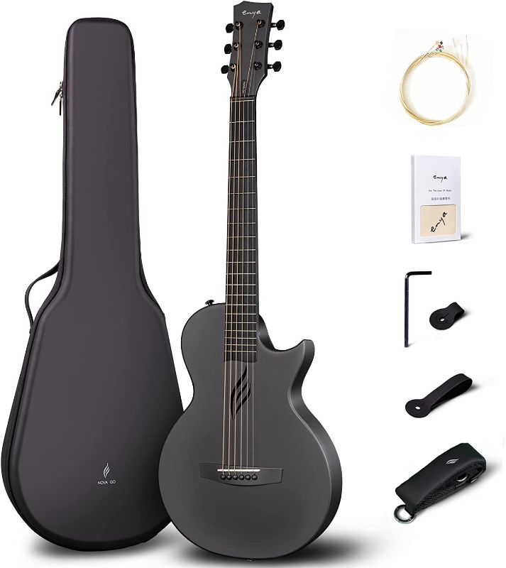 Photo 1 of Enya Nova Go Carbon Fiber Acoustic Guitar 1/2 Size Beginner Adult Travel Acustica Guitarra w/Starter Bundle Kit of Colorful Gift Packaging, Acoustic Guitar Strap, EVA Case, Cleaning Cloth(Black)
