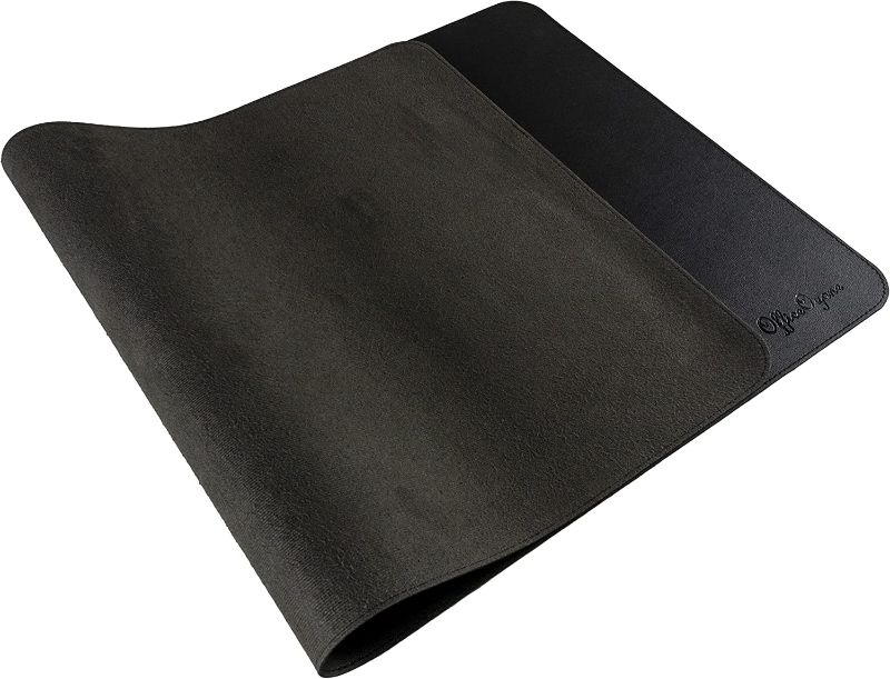 Photo 1 of OfficeOzone Desk Mat with Edge Stitch, Vegan Leather with Non-Slip Suede Base, 35.4" x 15.7", Black
