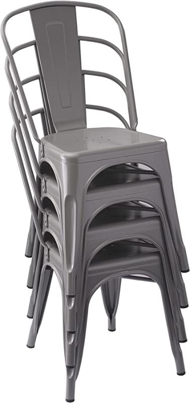 Photo 1 of Amazon Basics Metal Dining Chairs - Set of 4, Dark Grey
