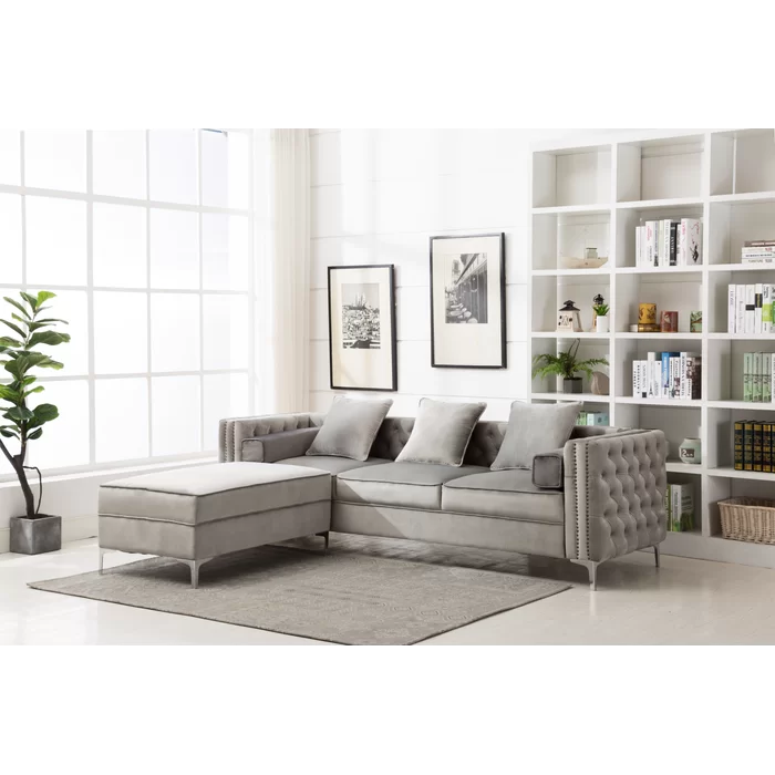 Photo 1 of 104" Wide Velvet Reversible Modular Sofa & Chaise with Ottoman
