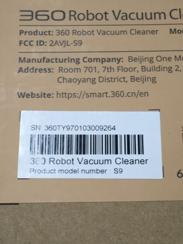 Photo 6 of 360 Smart Networks S9 Robot Vacuum Cleaner, White -- FACTORY SEALED / OPENED FOR PHOTOS
