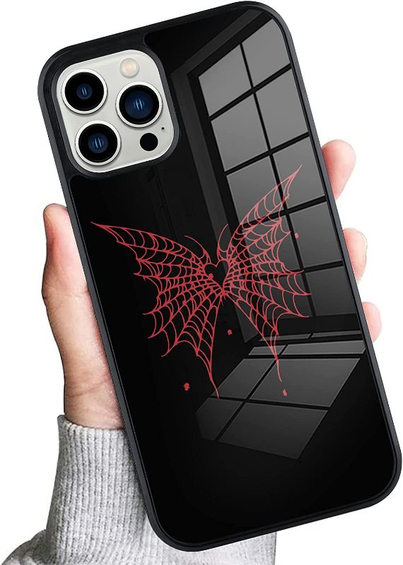 Photo 1 of Case for iPhone 13 Pro Max Case Red Butterfly Spider Web Pattern, Slim Cover with Reinforced Non-Slip Side Shockproof TPU Bumper Protective Phone Case for iPhone 13 Pro Max 6.7 Inch
