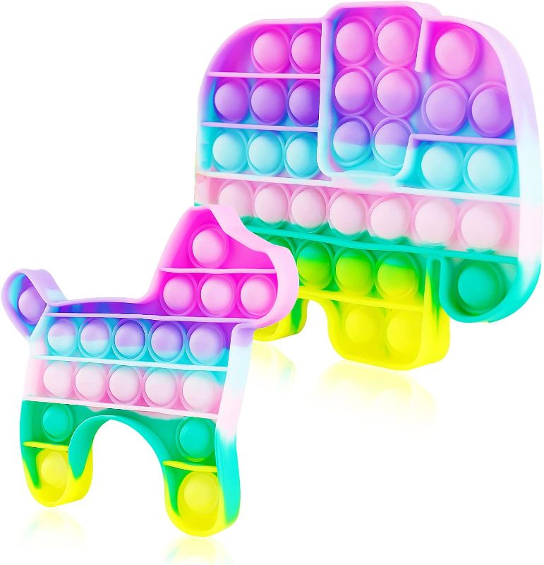 Photo 1 of 2 Packs Pop Fidget Toys Dog Elephant Toys Gift with Popping Sounds for Kids, Rainbow Macaron Bubbles Surprised for Autism ADHD ADD to Relieve Stress
