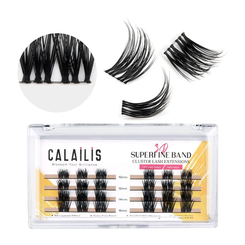 Photo 1 of (2 COUNT) Lash Clusters,CALAILIS Cluster Lashes Individual Lashes Superfine Brand Natural Look Reusable DIY Eyelash Extension 0.07mm 24Pcs Eyelash Clusters(Style4 MIX Black Brand)

