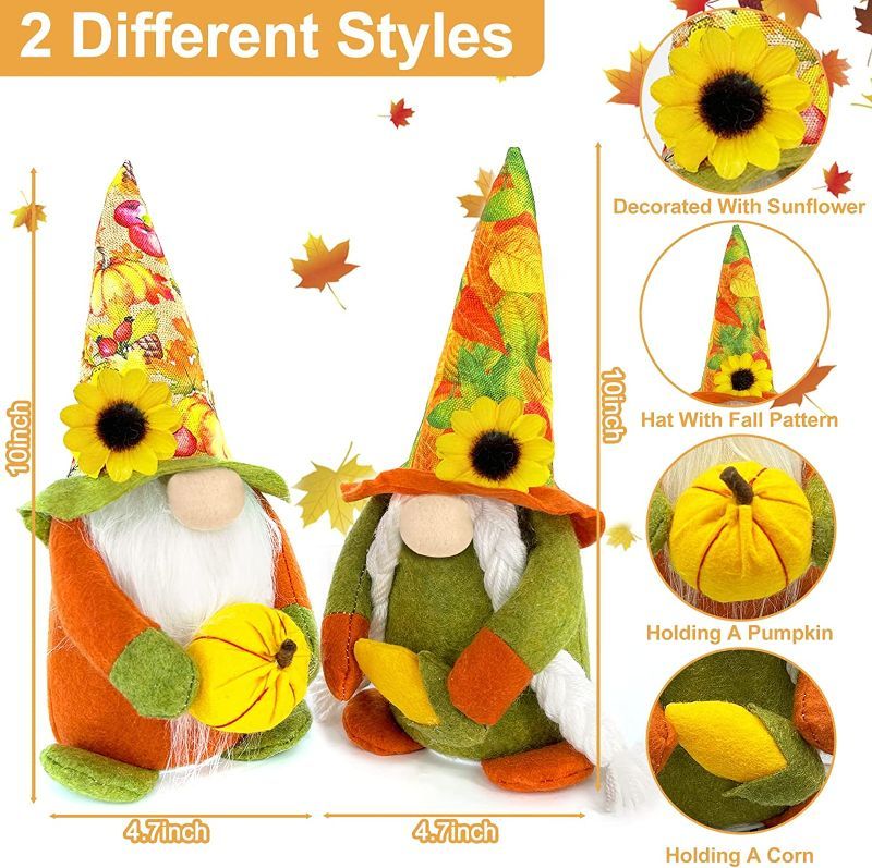 Photo 1 of 2 Pack Lighted Gnomes Thanksgiving Fall Decorations for Home, Plush Swedish Tomte Gnome Hold Pumpkin Corn Harvest Thanksgiving Fall Home Decor for Inddor Party Table Tiered Tray Farmhouse
