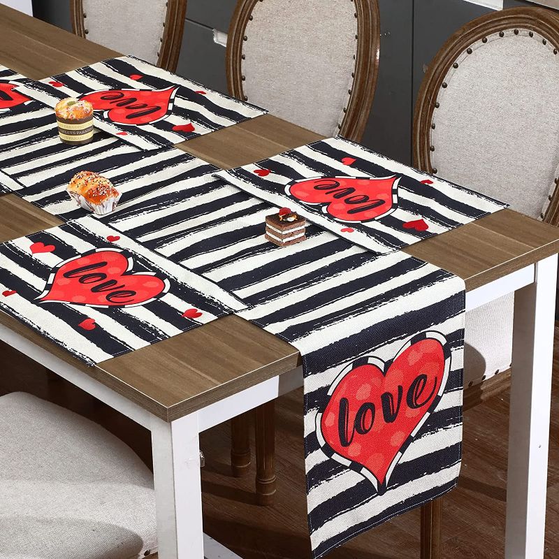 Photo 1 of 7 Pieces Valentine's Day Table Runner Placemats Decorations for Dining Table Vintage Farmhouse Holiday Table Mat Set for Valentine's Day (Love Stripe Style)
FACTORY SEALED 