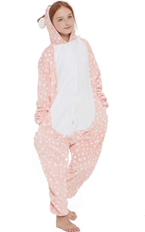 Photo 1 of CASABACO Kid Reindeer Onesie Pajamas Deer Christmas Halloween Costume Boy Girl Animal Onepiece (Pink, 120)
