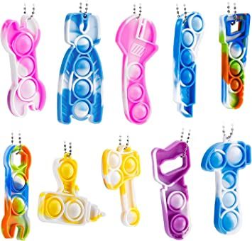 Photo 1 of 10 Pcs Mini Push Pop Bubble Fidget Toy, Simple Fidget Keychain Toy Multicolor Sensory Stress Relief Pop Desk Toy for Kids and Adults