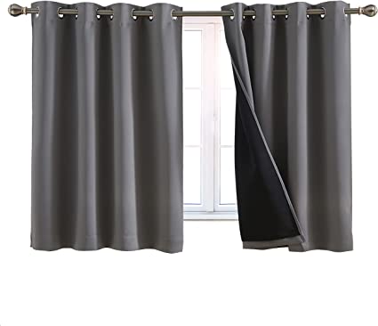 Photo 1 of 100% Blackout Window Curtains: Room Darkening Thermal Window Treatment with Light Blocking Black Liner for Bedroom, Nursery and Day Sleep - 2 Pack of Drapes, Glacier Gray (45” Drop x 52” Wide Each)